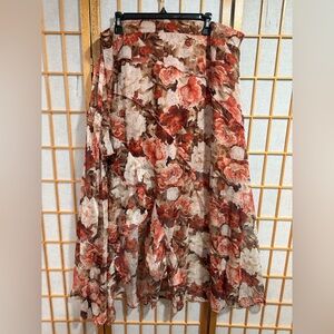 NWT 3xl Floral Maxi skirt in Red and Brown